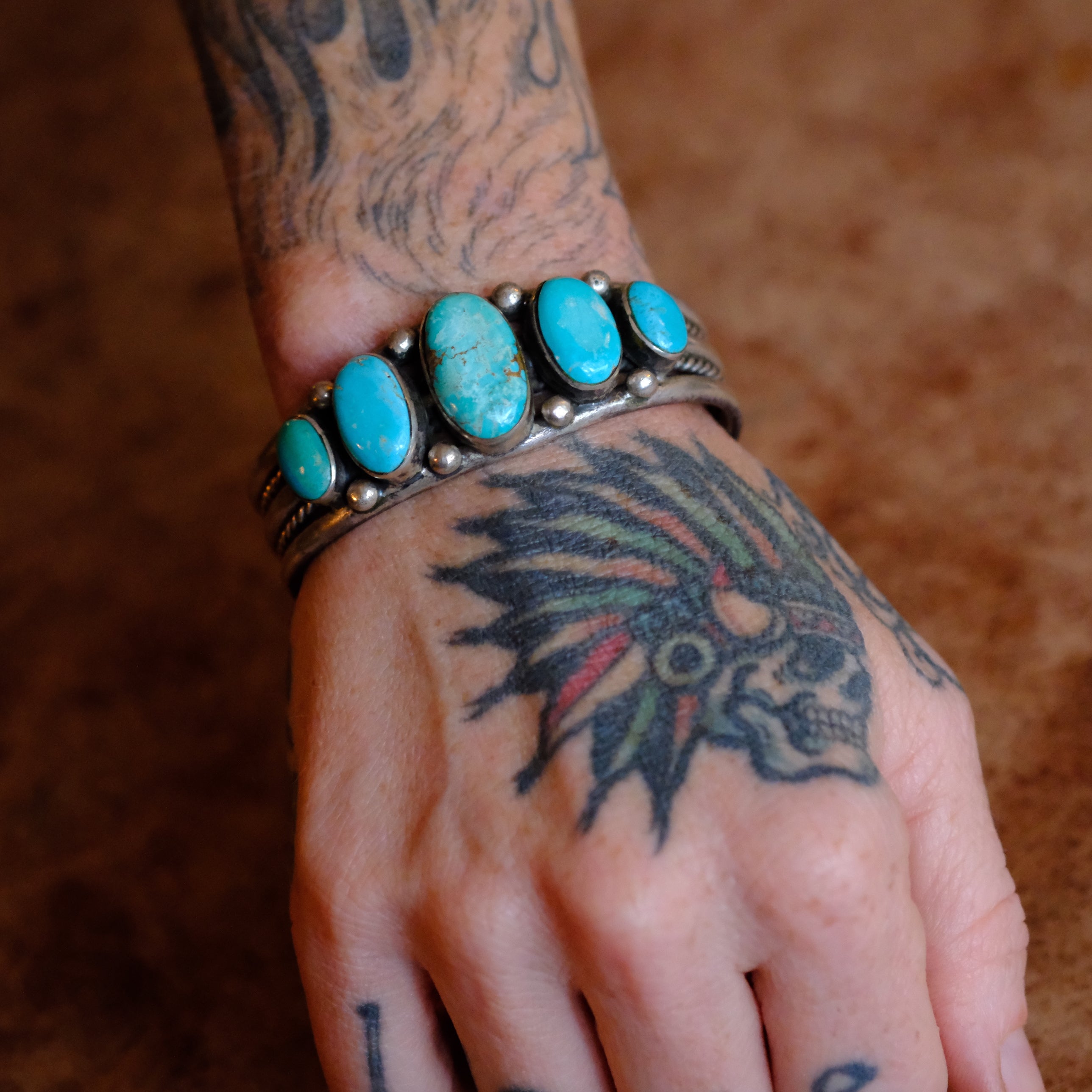 Heavy 5-Stone Turquoise Cuff Bracelet