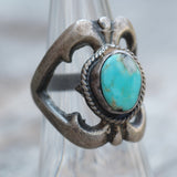 Vintage Sterling Turquoise Sandcast Ring 7.5