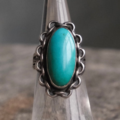 Vintage Sterling Turquoise Chain Ring 5