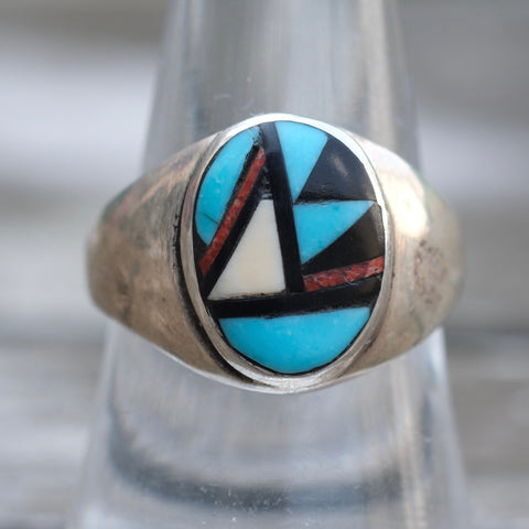 Vintage Sterling Zuni Inlay Ring 9