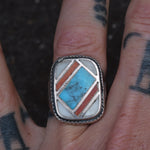 Vintage Sterling Multi Stone Inlay Ring 8