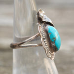 Vintage Sterling Turquoise Feather Ring 6.75