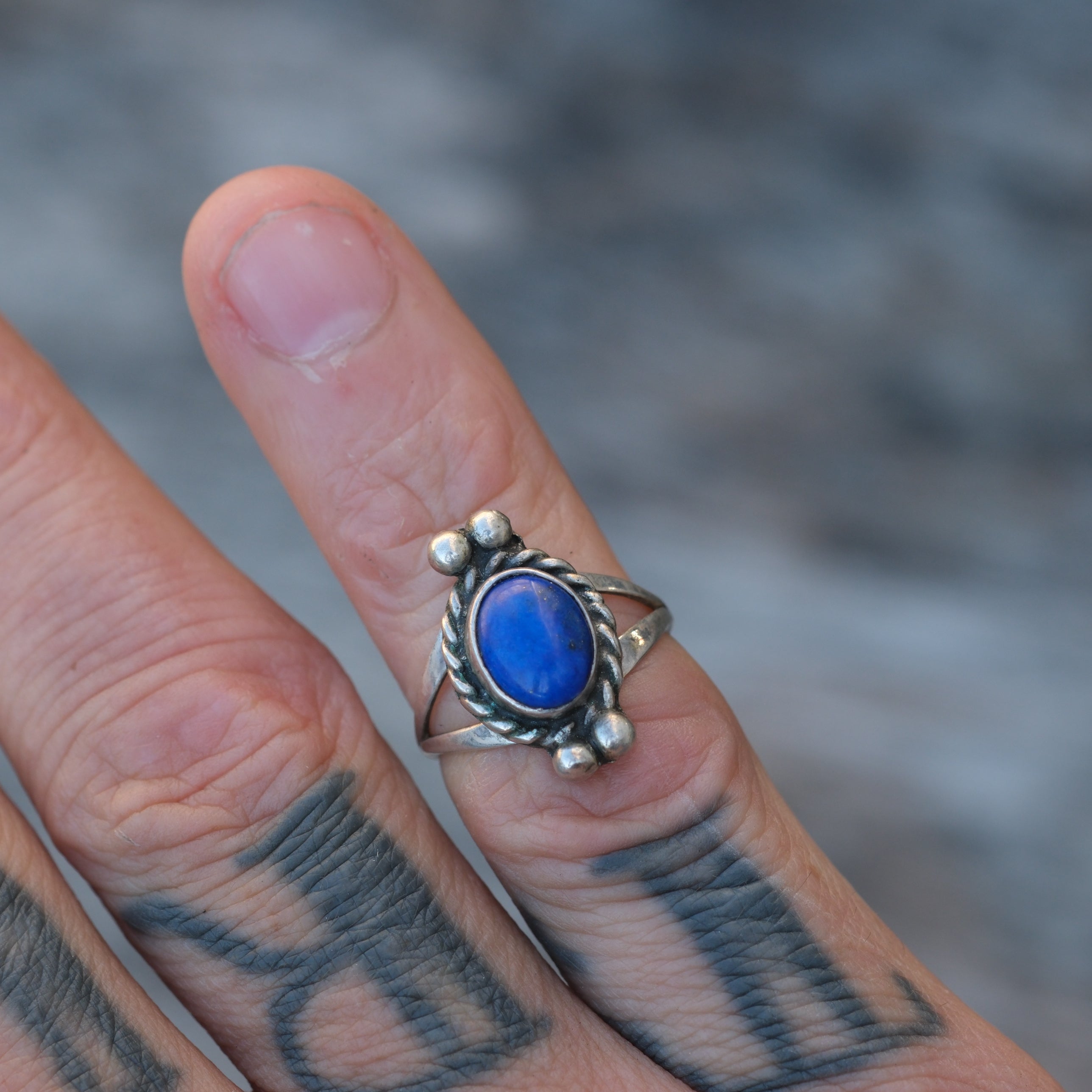 Vintage Sterling Lapis Ring 4.75