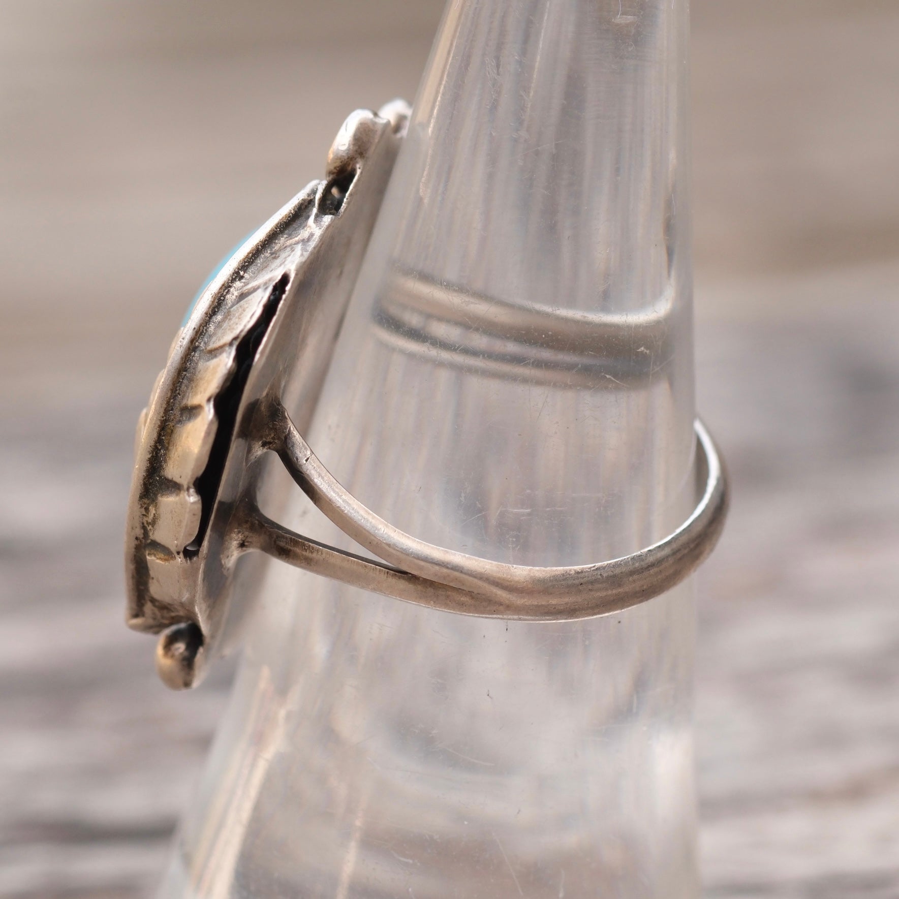 Vintage Sterling Turquoise Feather Ring 6.5
