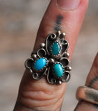 Vintage Sterling 3-Stone Turquoise Ring 2.75