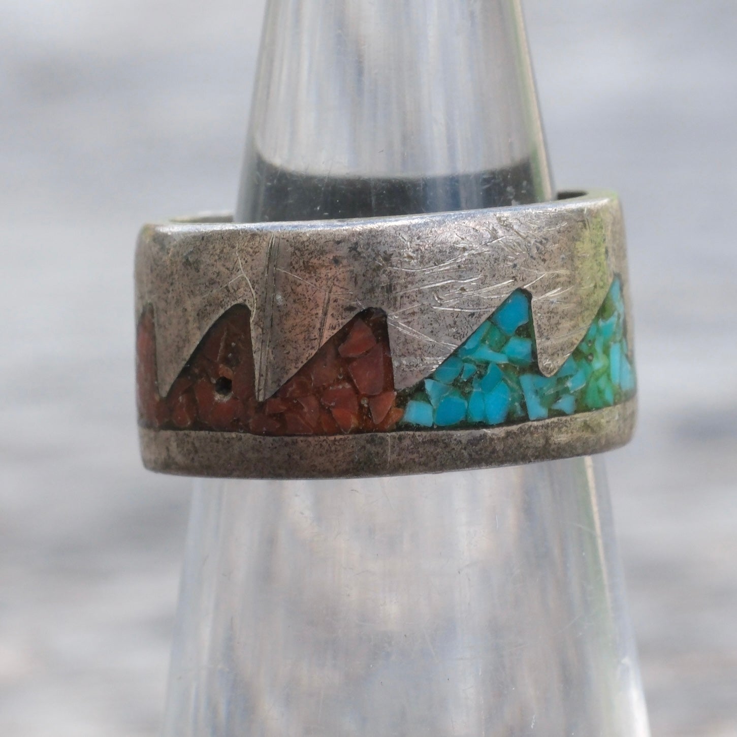 Vintage Sterling Turquoise and Coral Inlay Bands 4.25