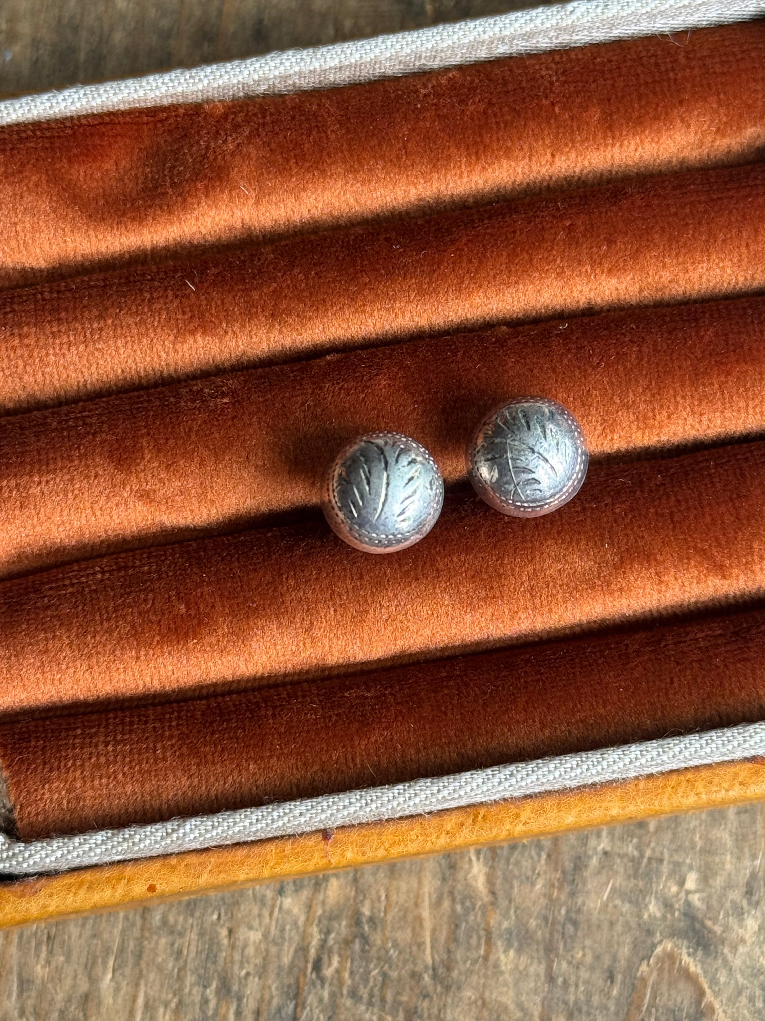 Vintage Sterling Silver Etched Dome Earrings
