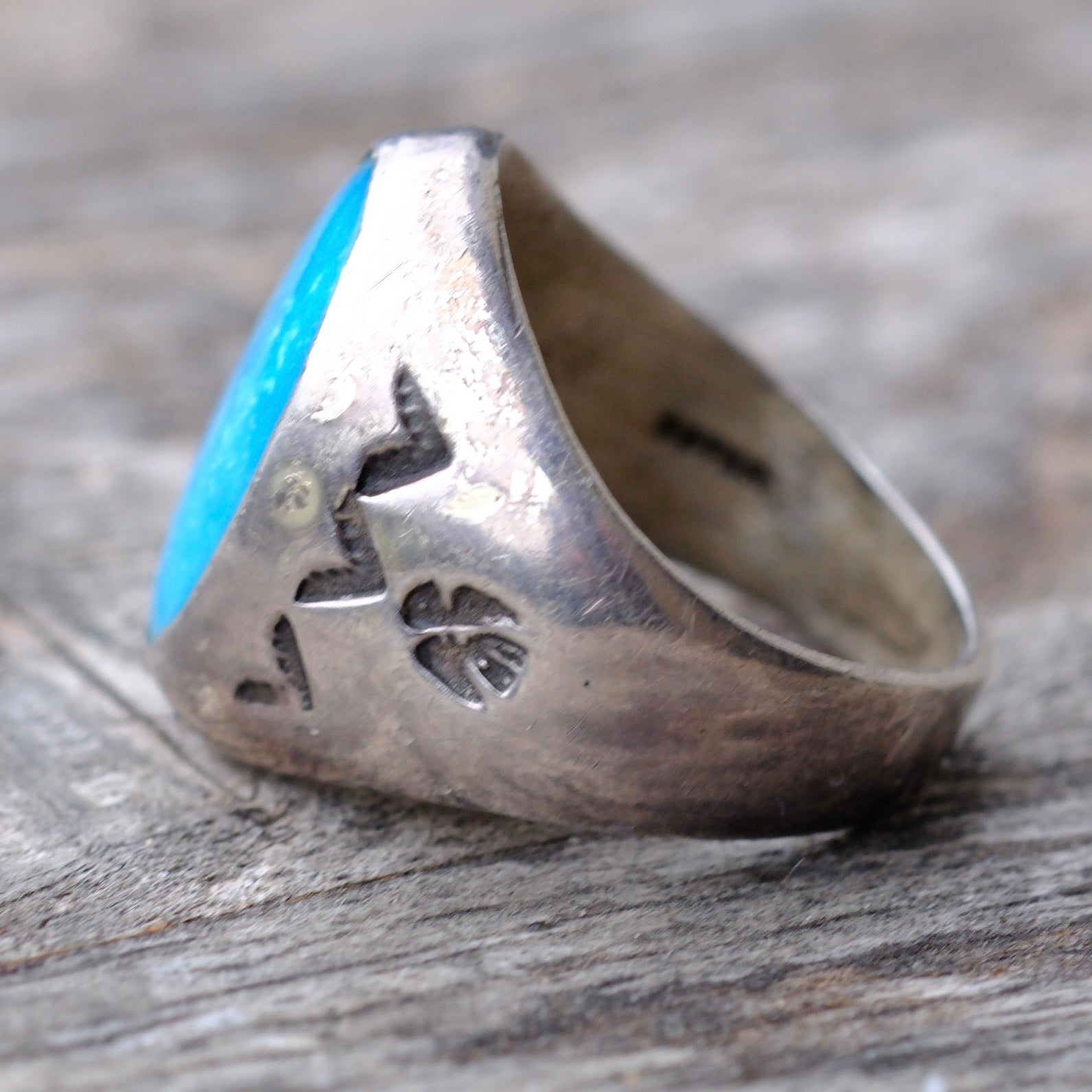 Vintage Sterling Turquoise Thunderbird  Ring 7.75
