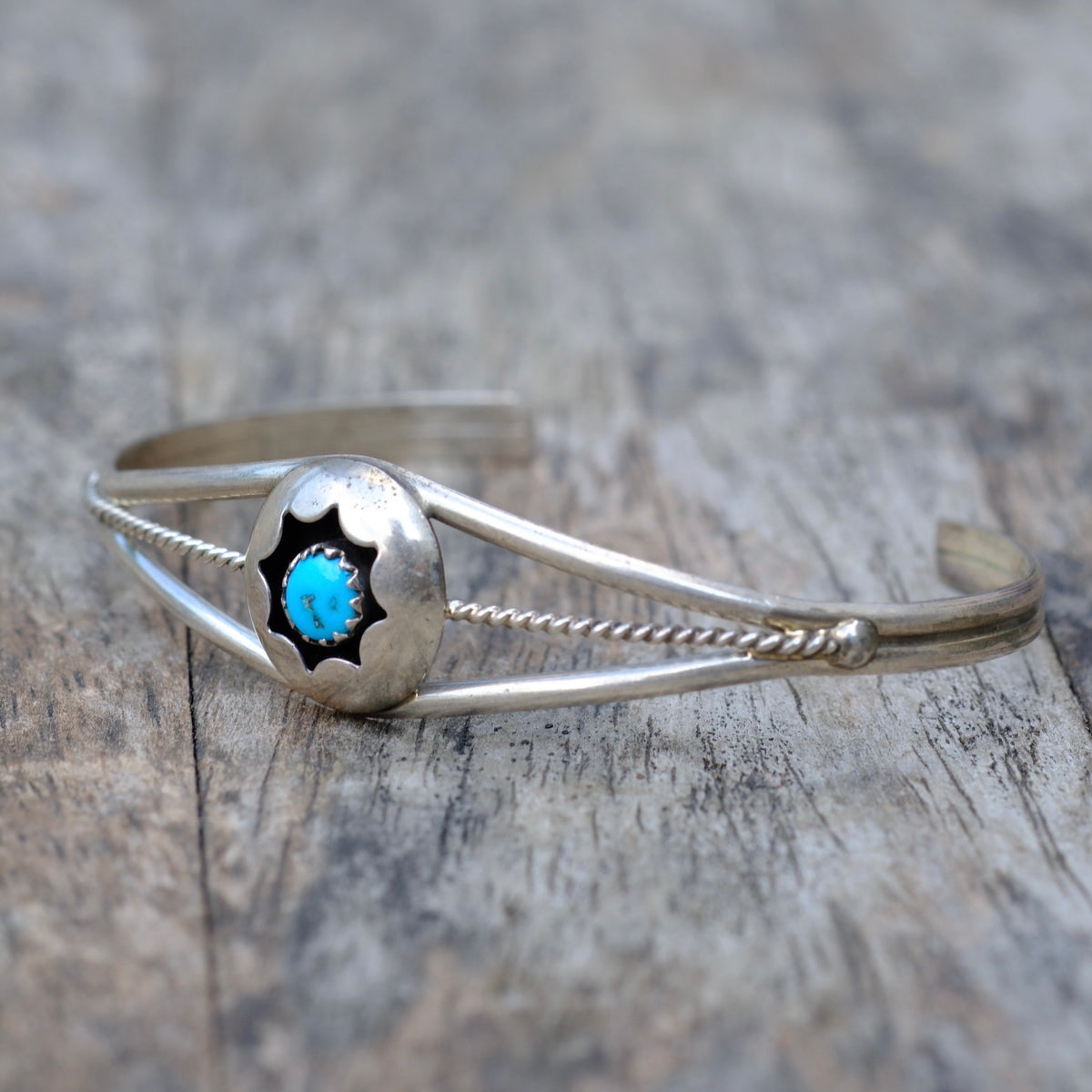 Vintage Sterling Turquoise Shadowbox Cuff Bracelet