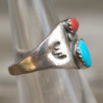 Vintage Sterling Turquoise and Coral Stamped Ring 5.5