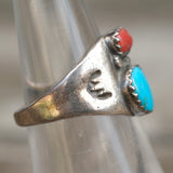 Vintage Sterling Turquoise and Coral Stamped Ring 5.5