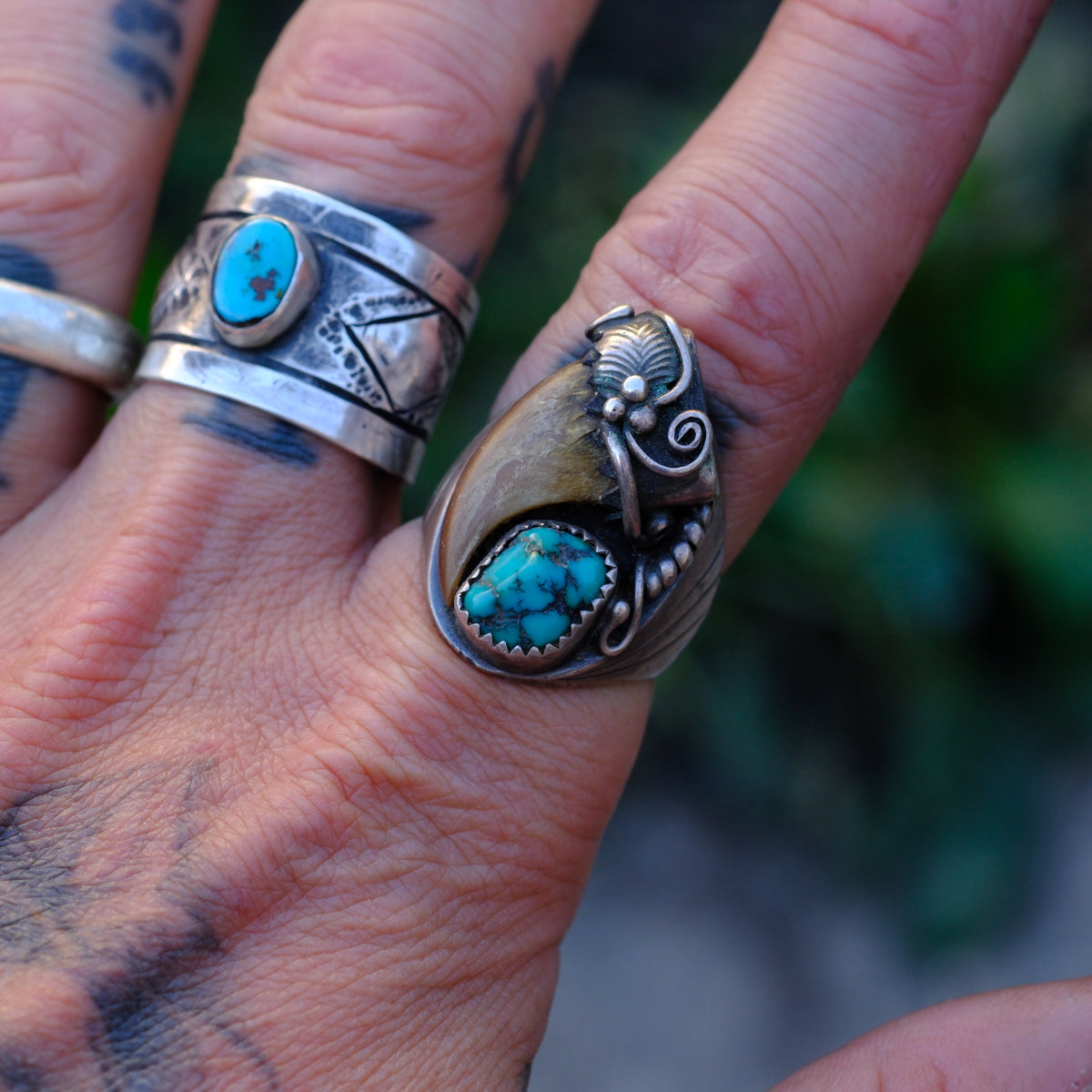 Vintage Sterling Turquoise Claw Ring 9.75