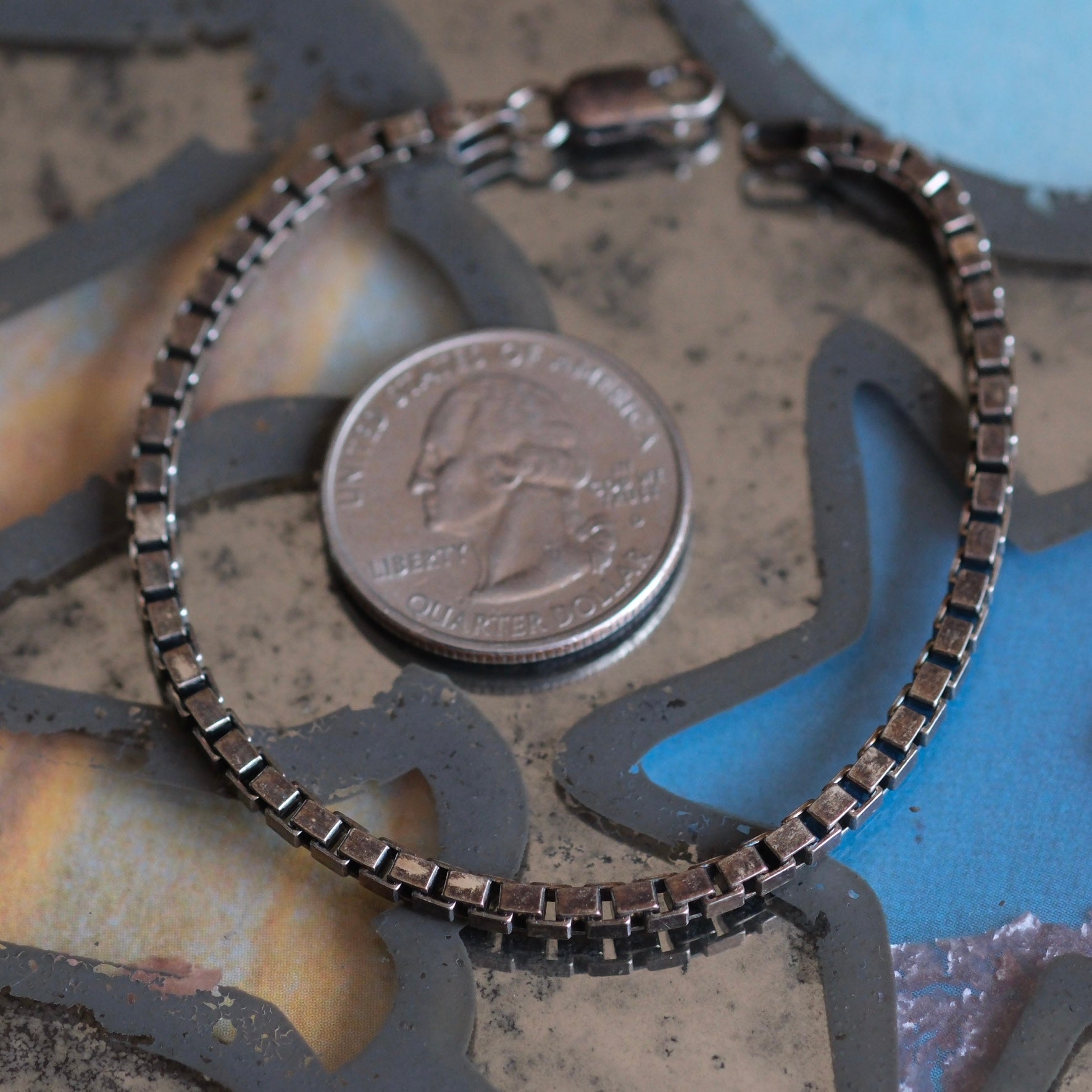 Vintage Sterling Box Chain Bracelet 7"
