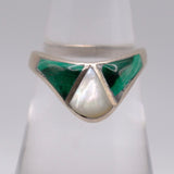 Vintage Sterling Malachite and Mother Of Pearl Inlay Ring 6.25