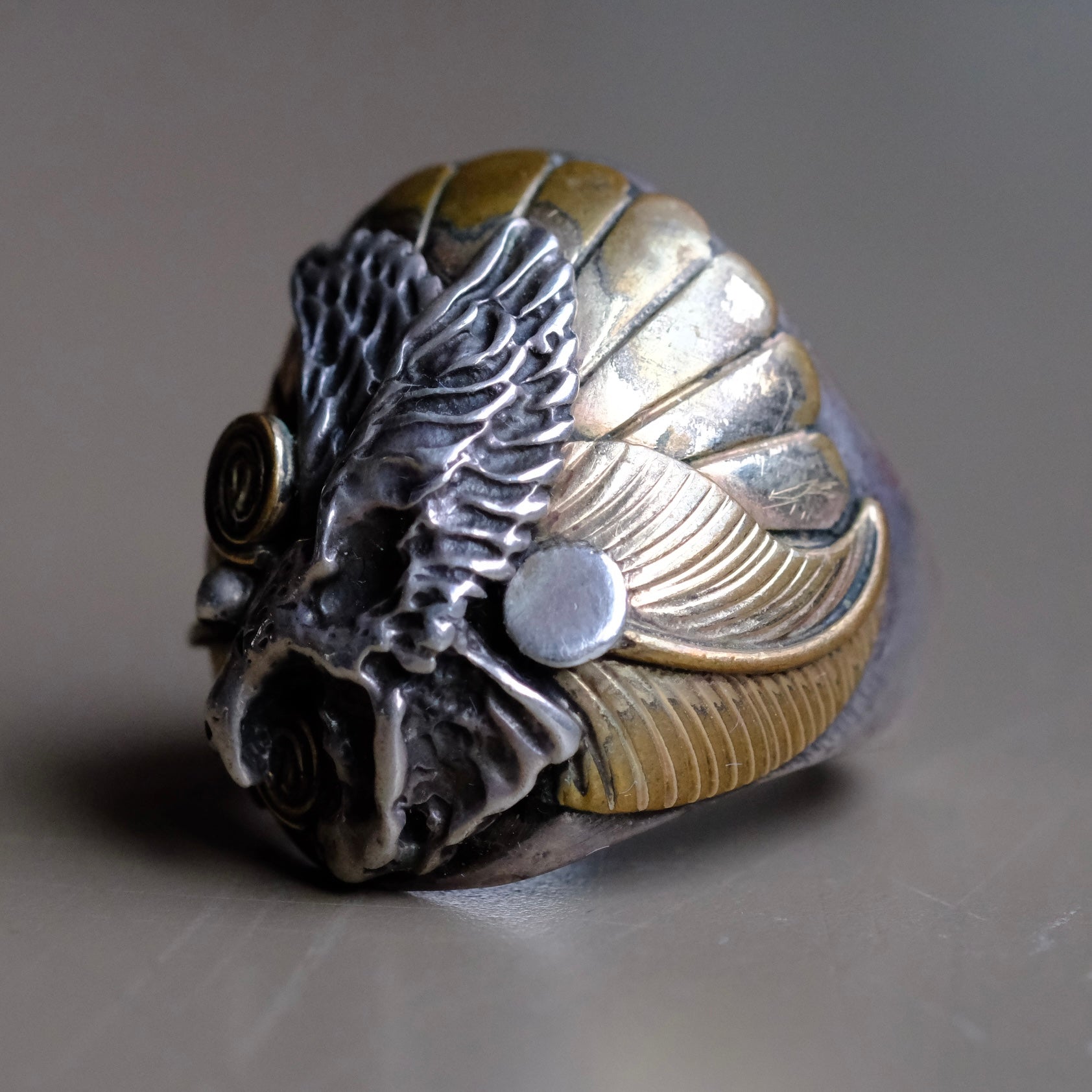 Vintage Sterling and Copper Eagle Ring 9.5