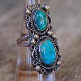 Vintage Sterling Chunky 2-Stone Turquoise Ring 7.25