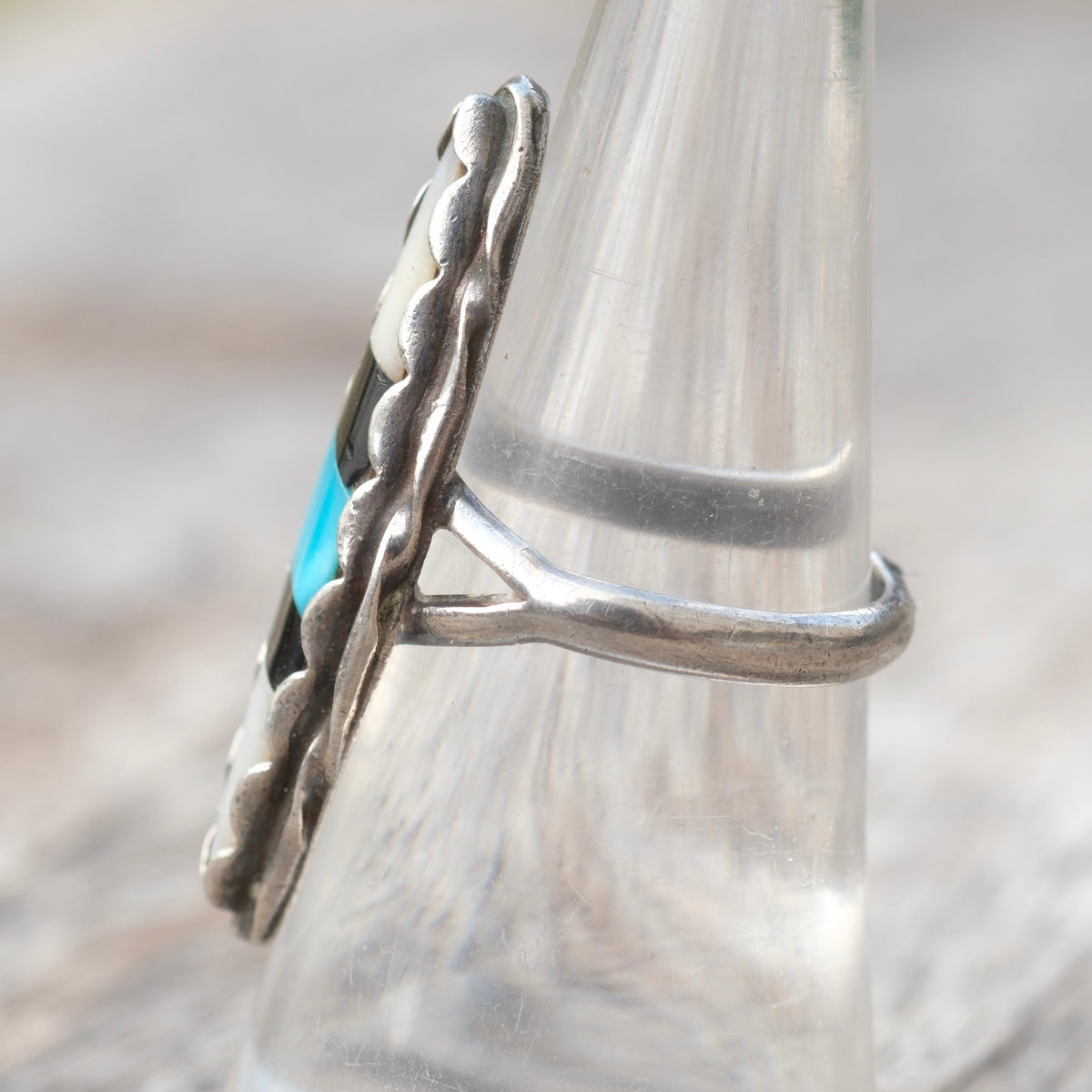 Vintage Sterling Turquoise and Onyx and MOP Inlay Roper Ring 6.75 ...