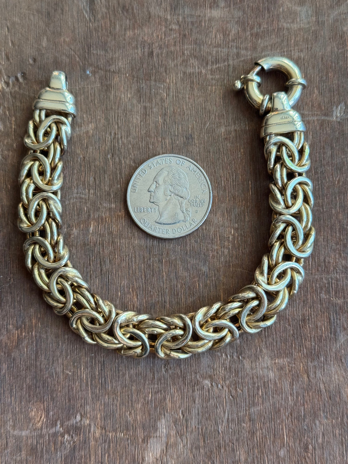 Vintage Sterling Silver 7.75” Gold-Tone Byzantine Chain Bracelet