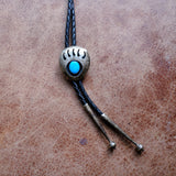 Vintage Sterling Turquoise Bear Paw Bolo Tie