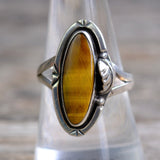 Vintage Sterling Tigers Eye Feather Ring 9