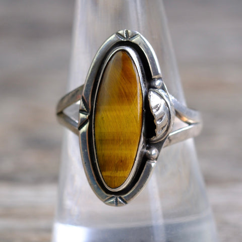 Vintage Sterling Tigers Eye Feather Ring 9
