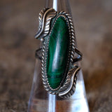 Vintage Sterling Malachite Feather Ring 7.5