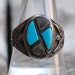 Vintage Sterling Abalone and Turquoise Thunderbird Ring 10.5