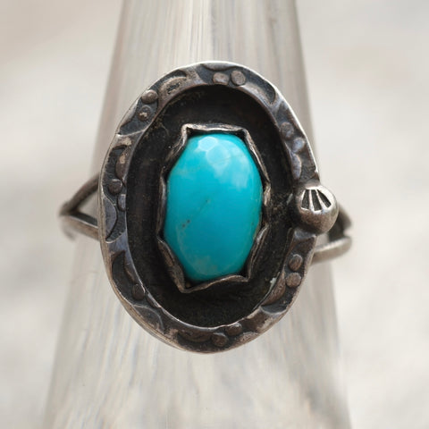 Vintage Sterling Turquoise Ring 6.5