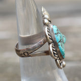 Vintage Sterling Turquoise Feather Ring 5.75