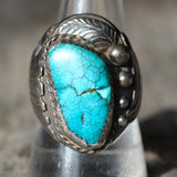 Vintage Sterling Turquoise Feather Ring 9.5