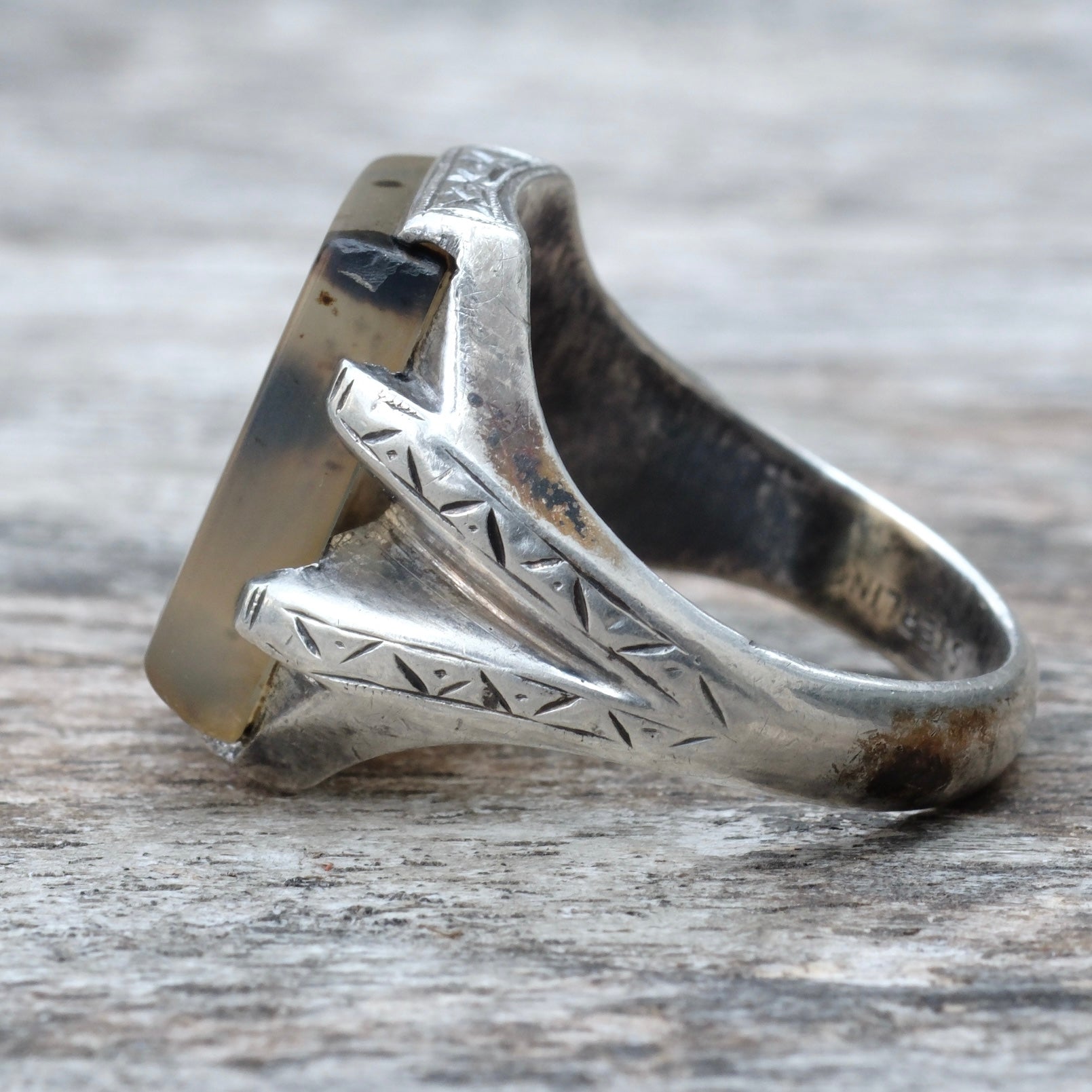 Vintage Sterling Silver Agate Signet Ring 8.5
