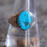 Vintage Sterling Turquoise Stamped Band Ring 9.75