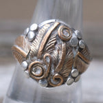 Vintage Sterling and Copper Feather Ring 9