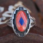 Vintage Sterling Spiny Oyster and Lapis Inlay Ring 7.75