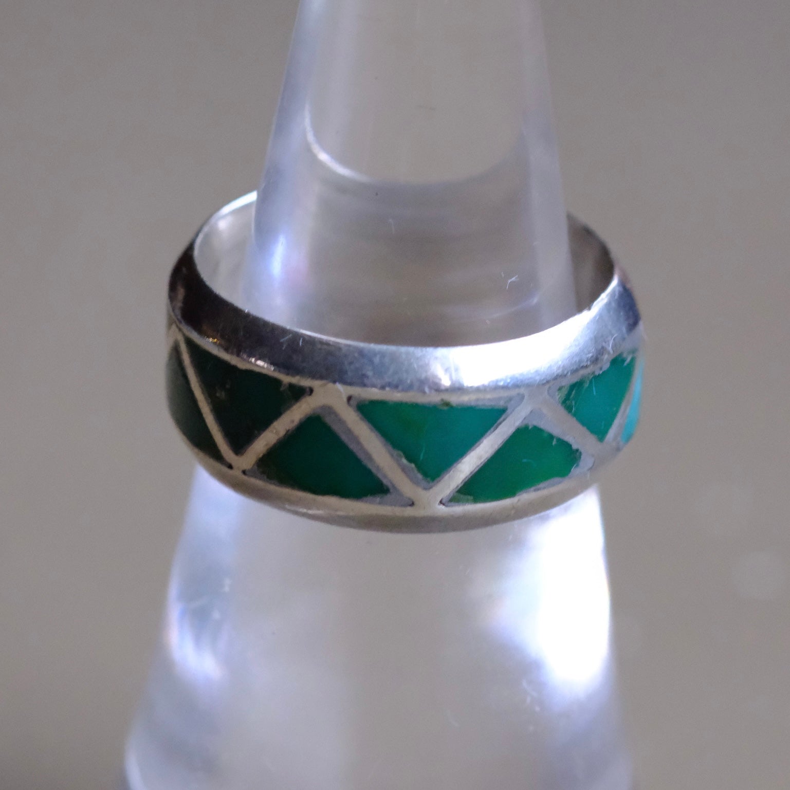 Vintage Sterling Turquoise Inlay Band 5.5