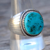 Vintage Sterling Turquoise Ribbed Band Ring 11