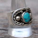 Vintage Sterling Silver Turquoise Cigar Band Ring 11.5