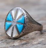 Vintage Sterling Turquoise and Mother Of Pearl Inlay Ring 11