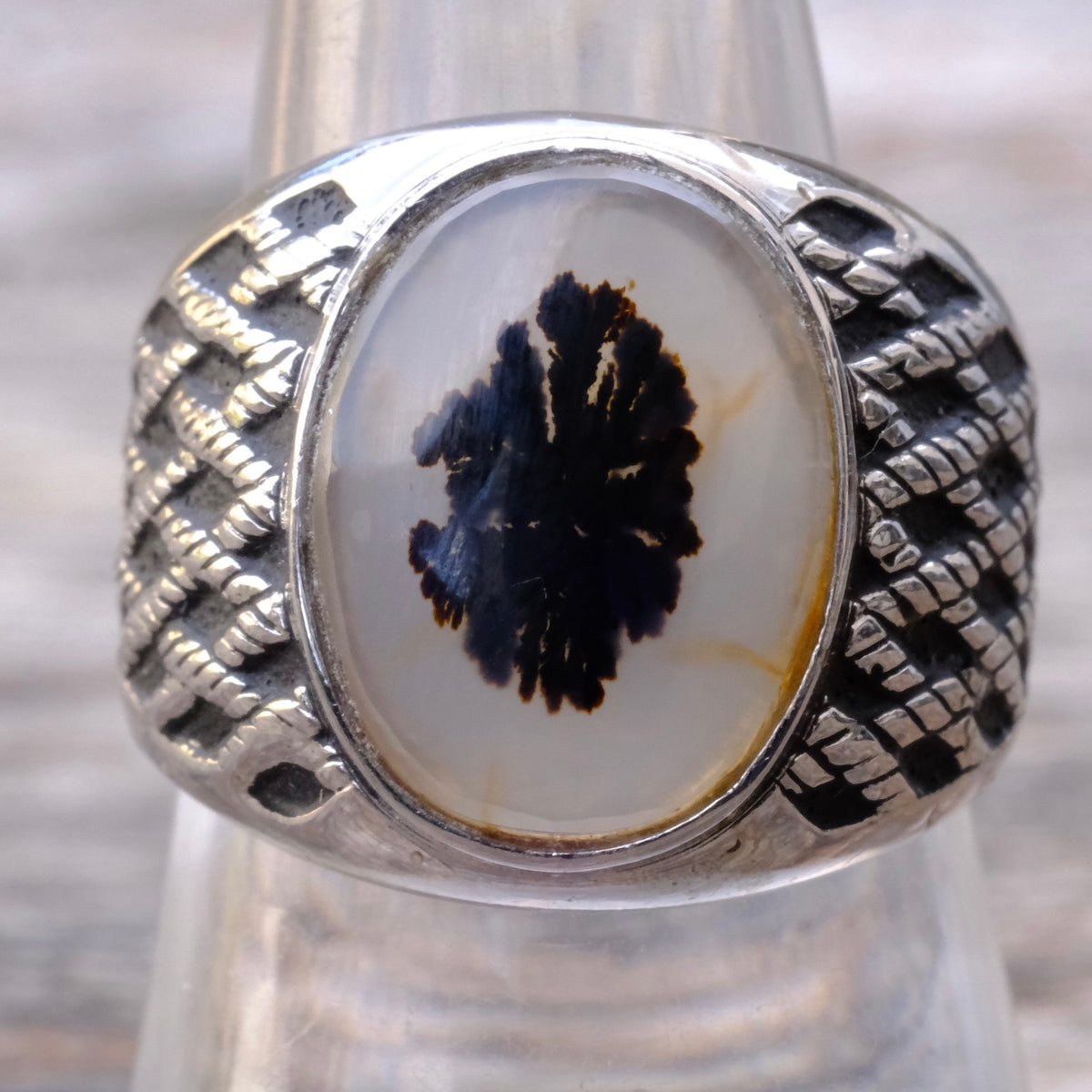 Vintage Sterling Agate Signet Ring 8.5