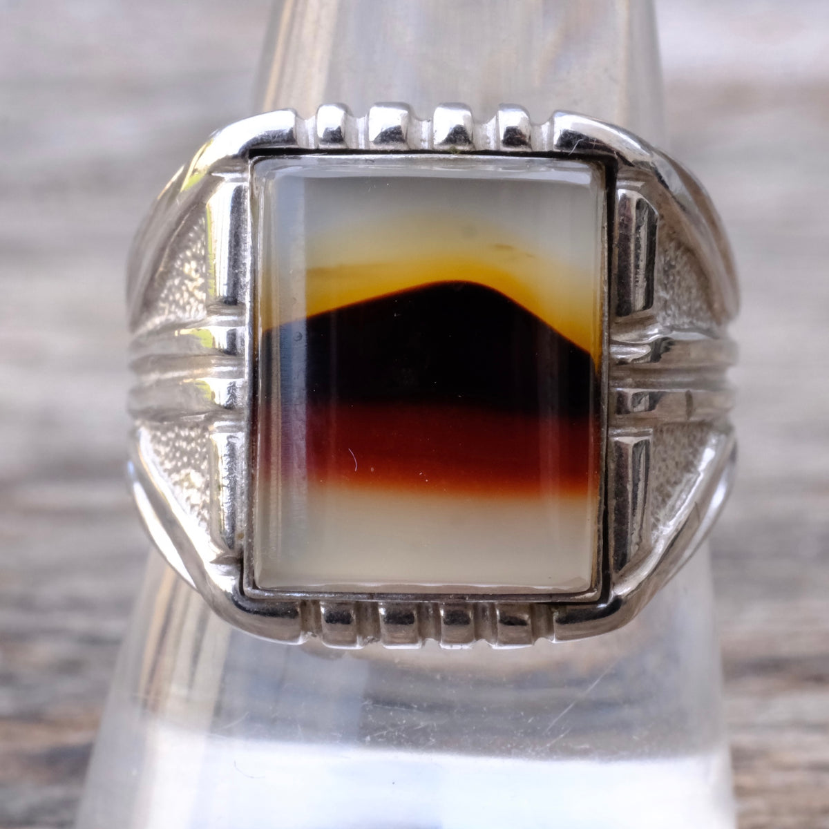 Vintage Sterling Agate Signet Ring 10