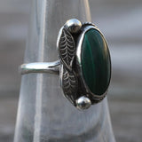 Vintage Sterling Malachite Feather Ring 6.25