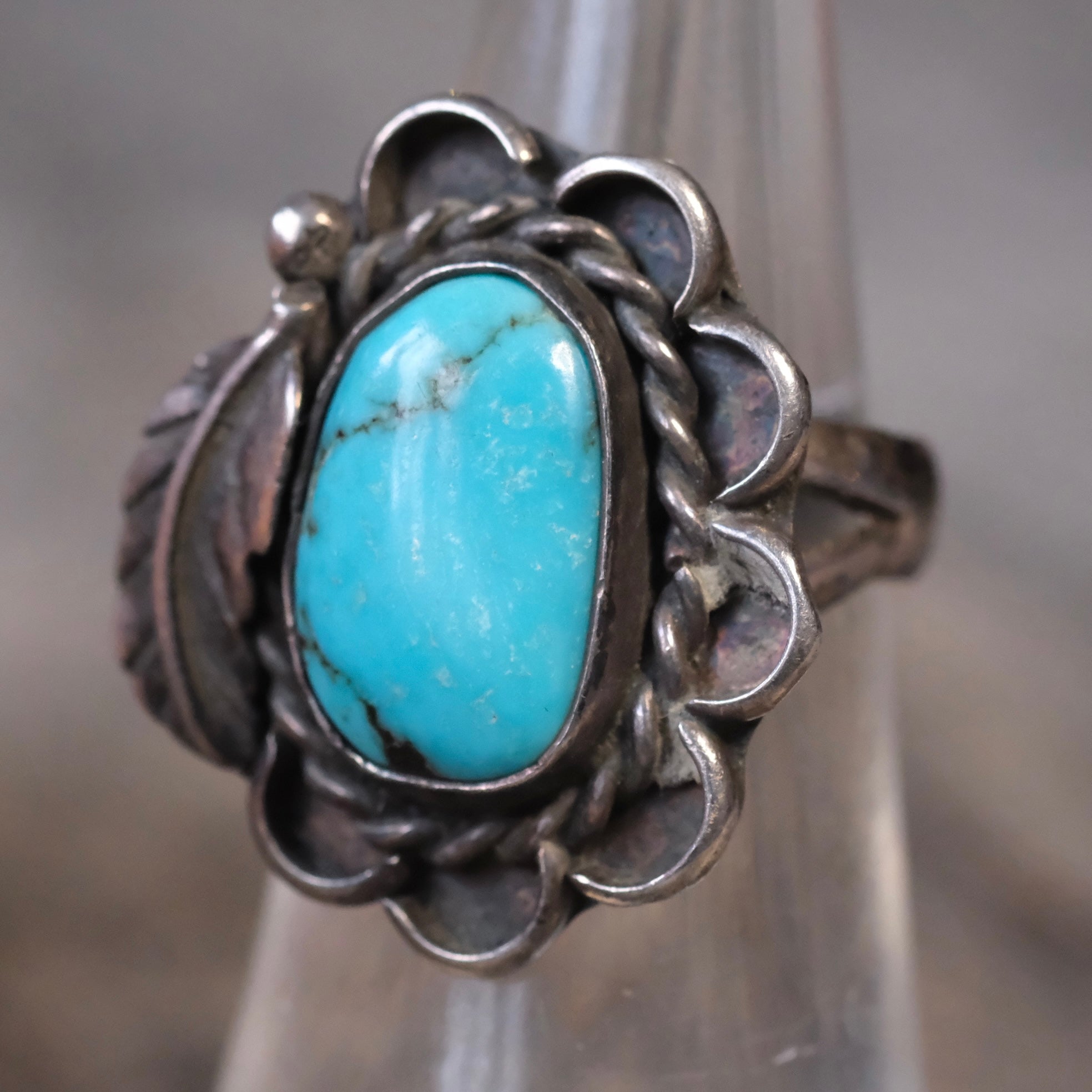 Vintage Sterling Turquoise Feather Ring 5.5
