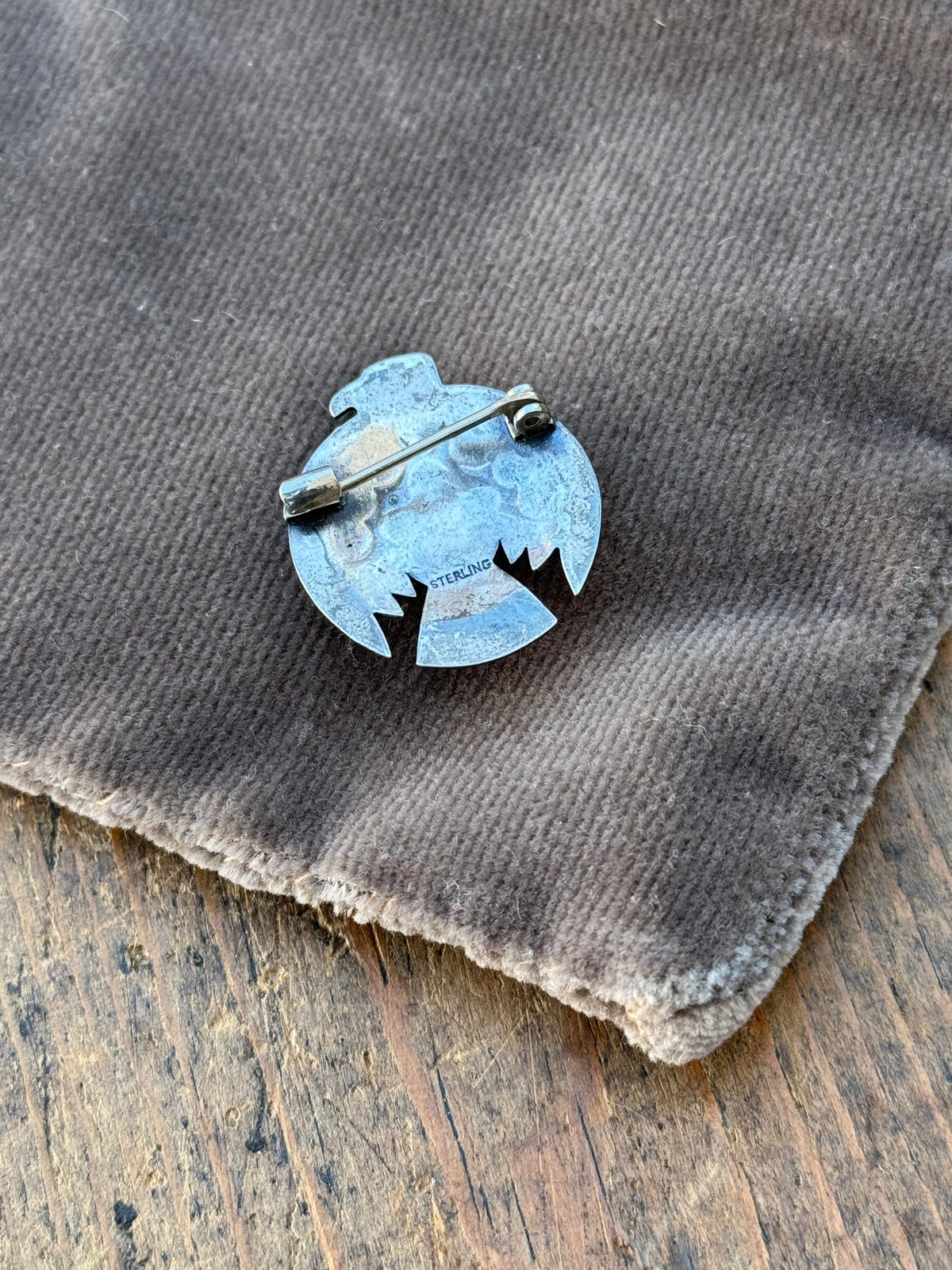 Vintage Sterling Silver Stamped Turquoise Thunderbird Pin