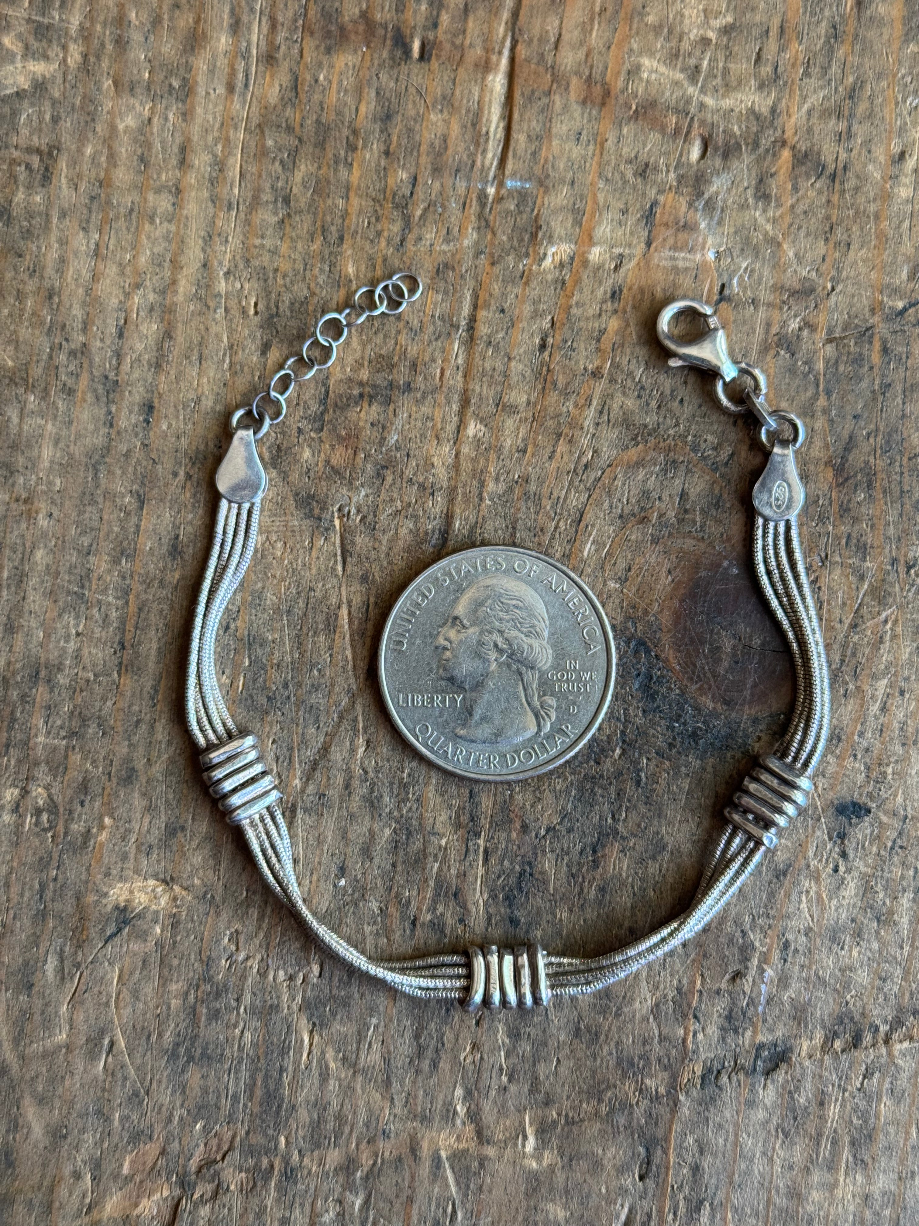 Vintage Sterling Silver Multi-Strand Snake Chain Bracelet 6.25"