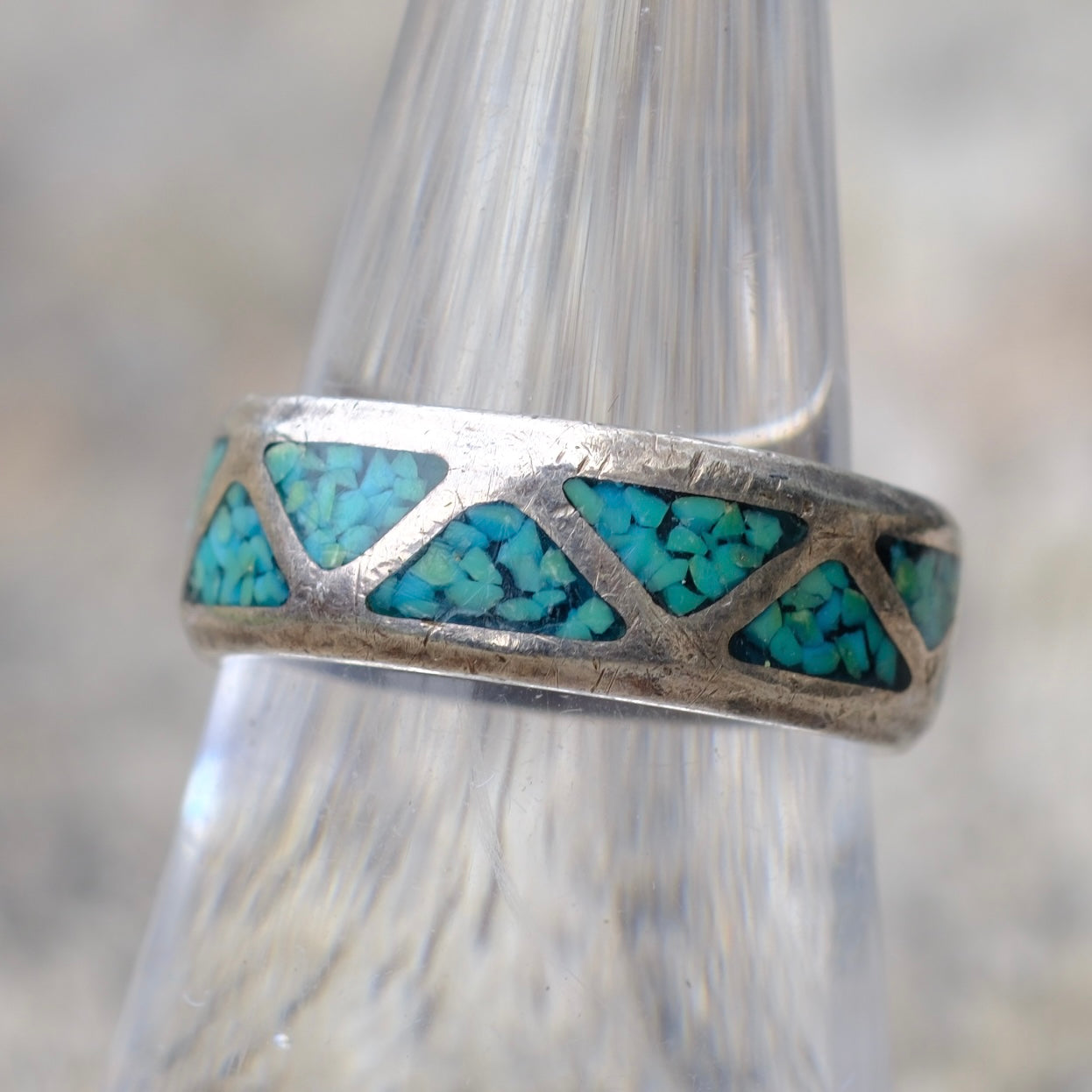 Vintage Sterling Crushed Turquoise Inlay Ring 7