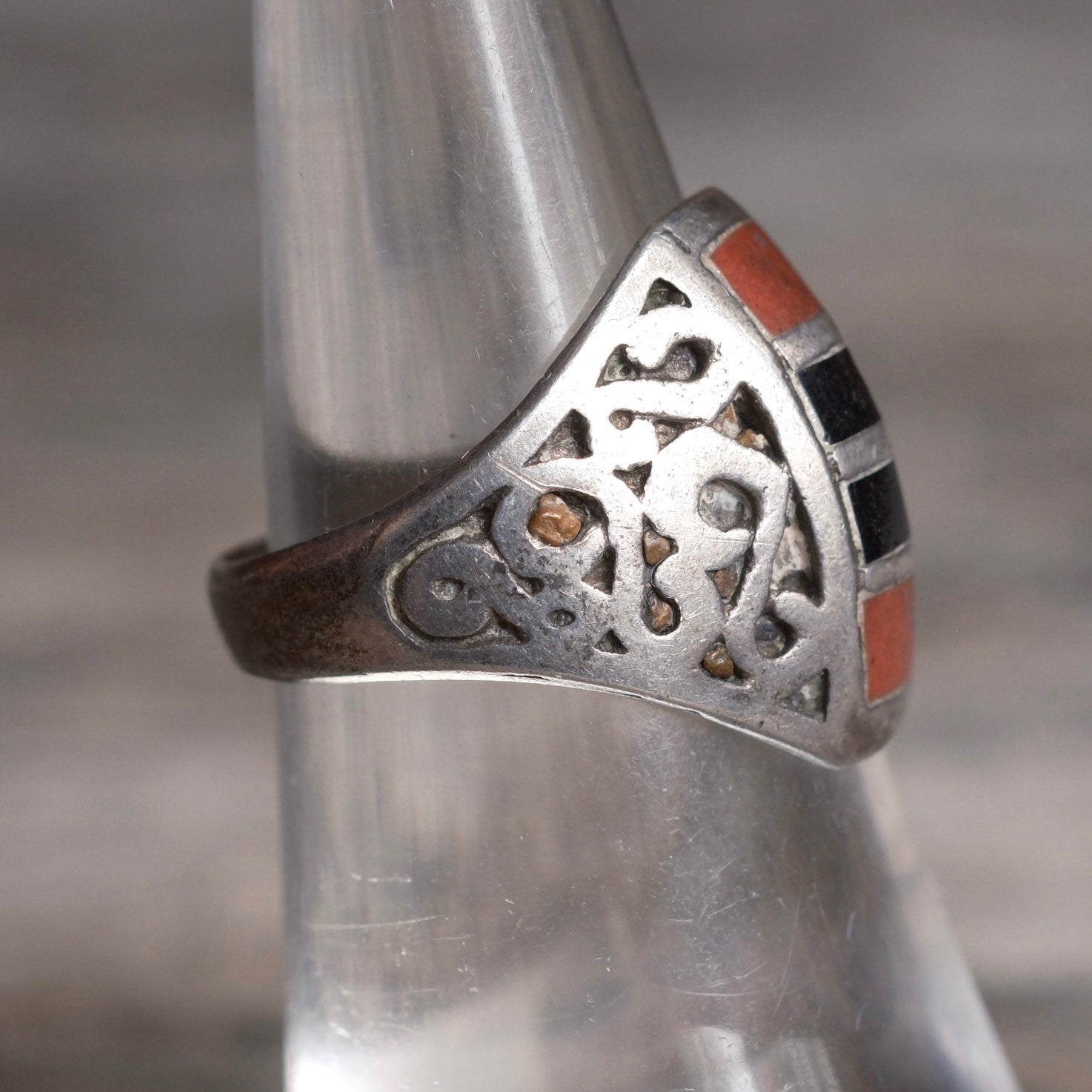 Vintage Sterling Inlay Ring 6