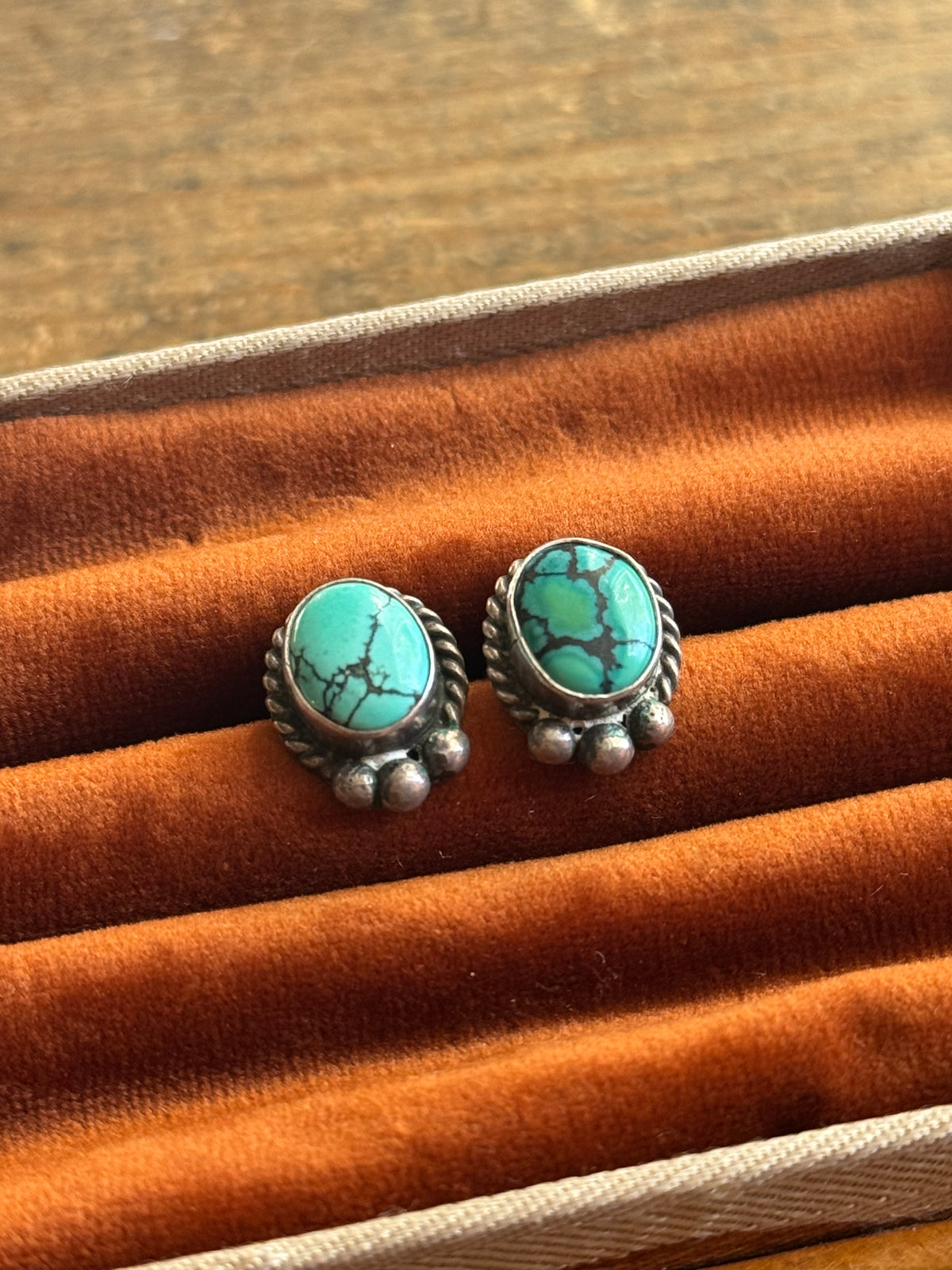 Vintage Sterling Silver Turquoise Roped Earrings