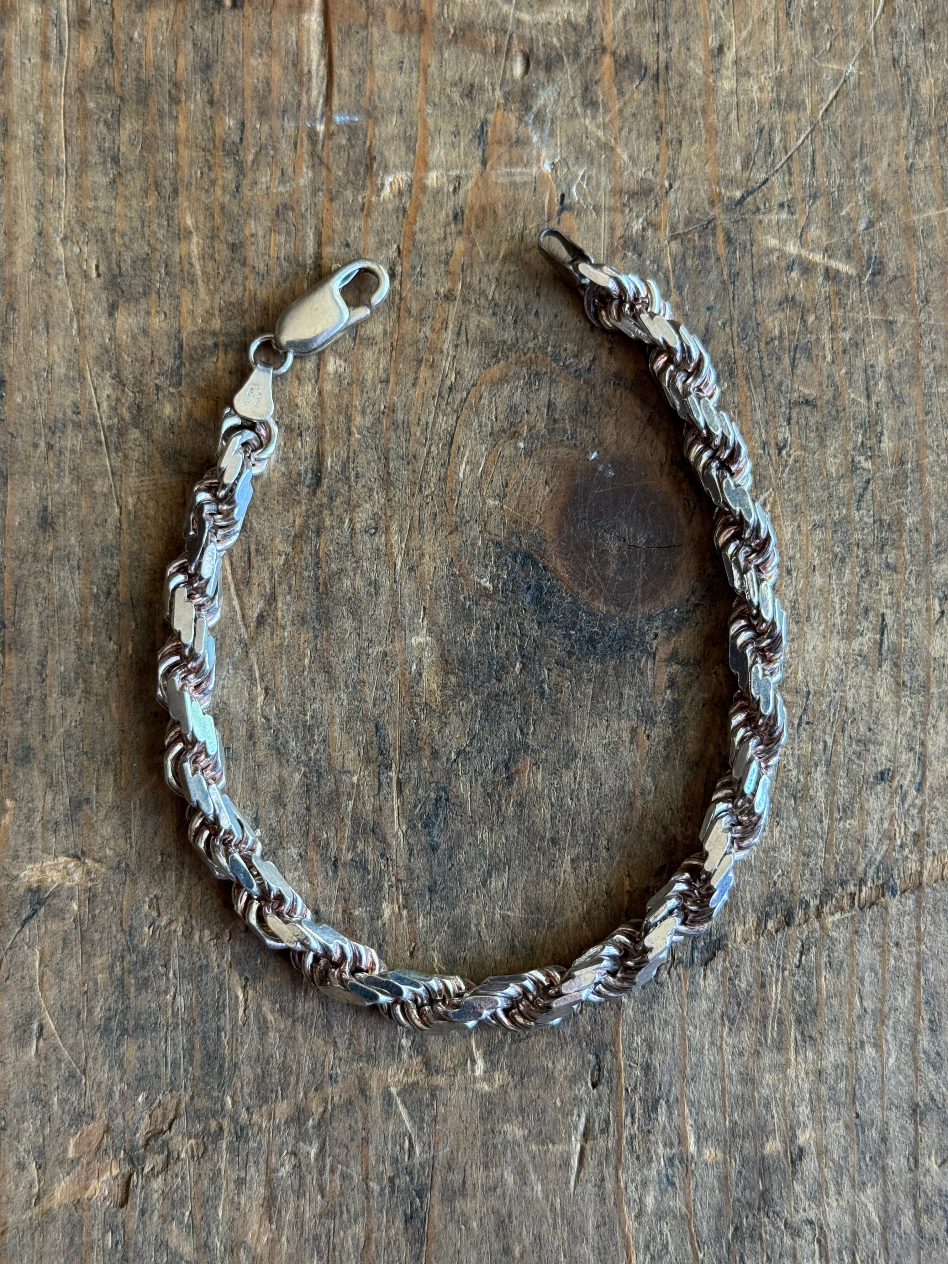 Vintage Sterling Silver Chunky Rope Chain Bracelet 7.5"