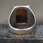 Vintage Sterling Petrified Wood Stamped Band Ring 10.5