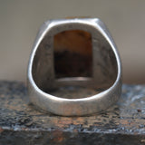 Vintage Sterling Petrified Wood Stamped Band Ring 10.5